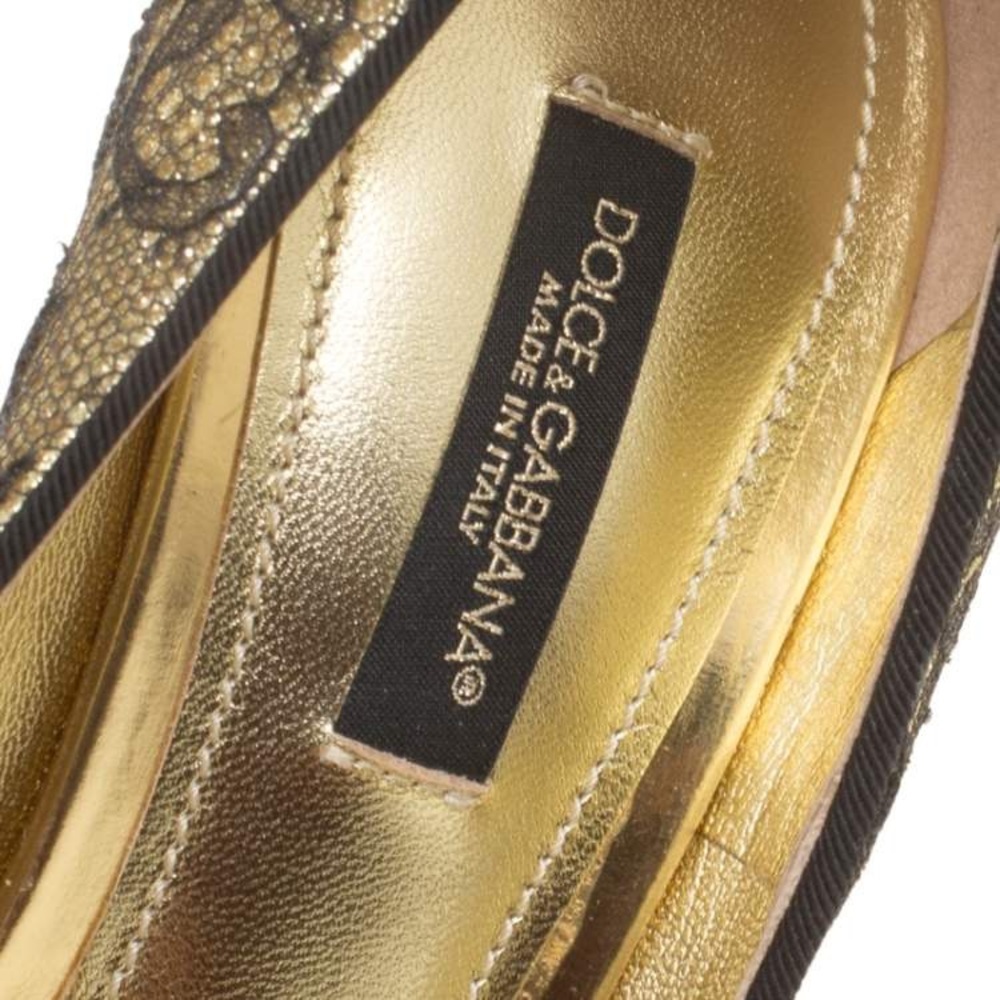 NWB DOLCE & GABBANA Gold Black Chantilly Lace KATE heels shoes Pumps $1045 38 8 - Picture 6 of 16